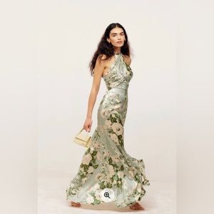 Reformation Veria Silk Dress Tarragon